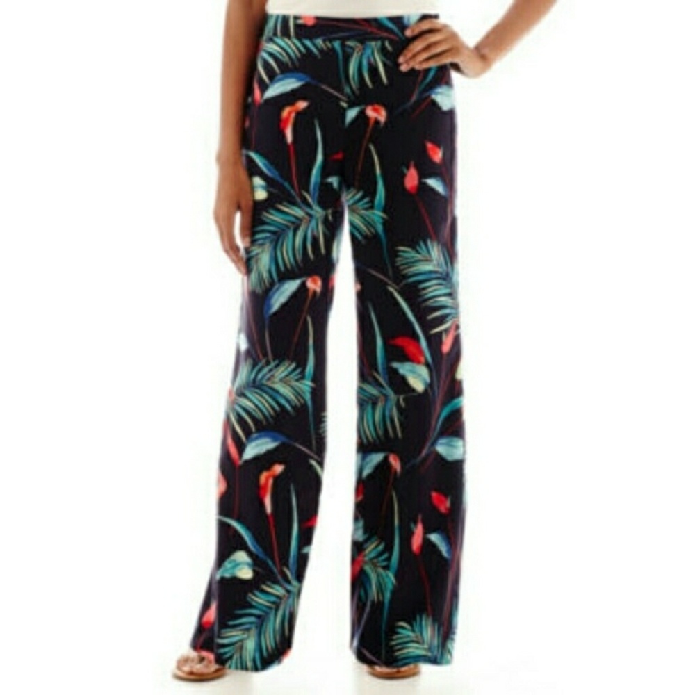 Liz Claiborne Wide Leg Pants Tropical Trousers